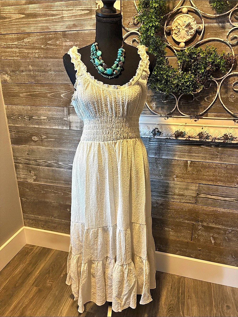 Urban Outfitters (Size Medium) Women’s Smocked Ivory Maxi Dress